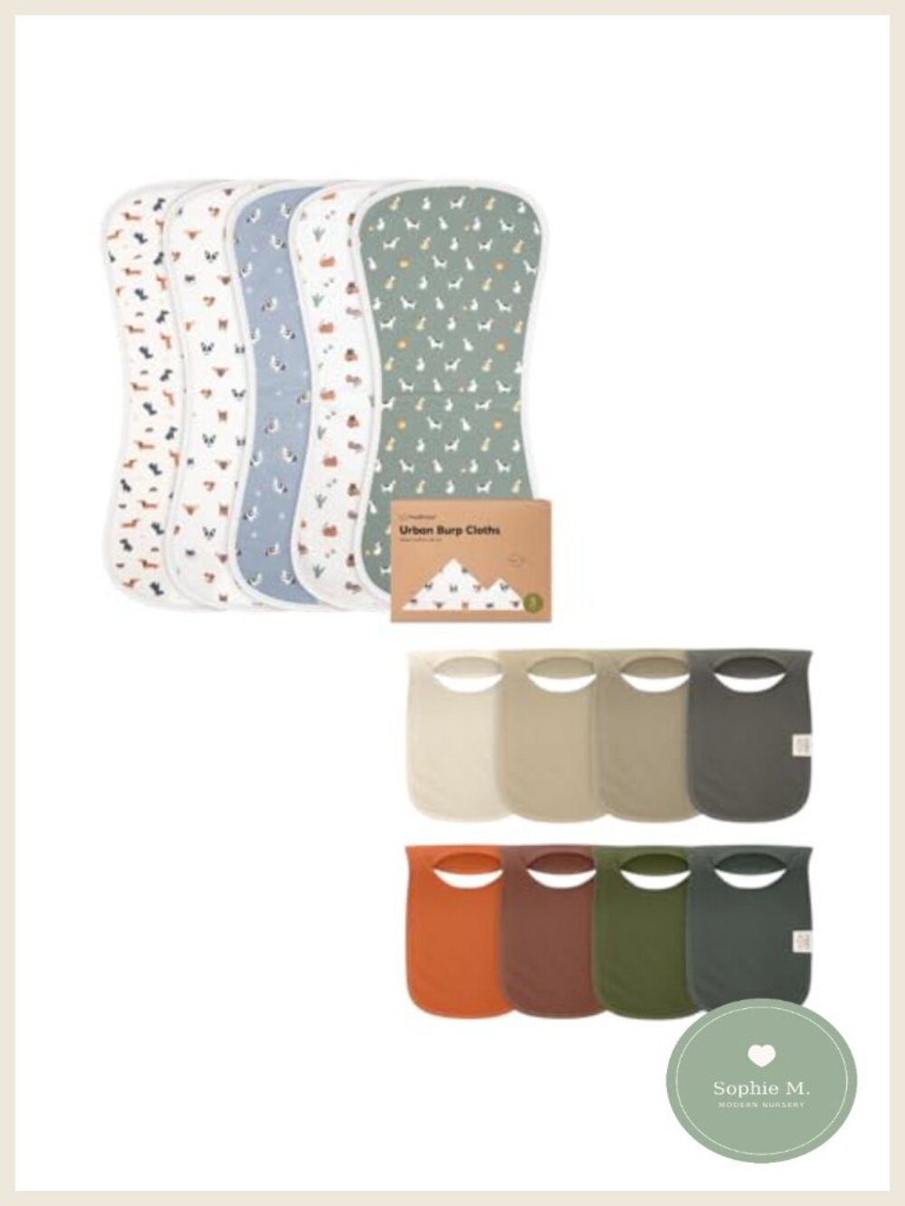 5-Pack Burp Cloths 8-Pack Baby Bibs GOTS Certified Cotton Fleece